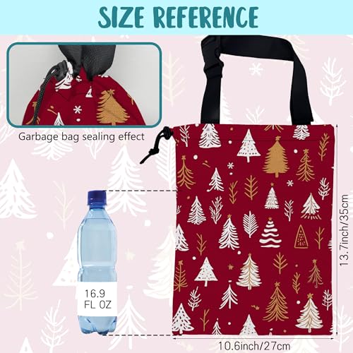 Car Garbage Bag White and Gold Xmas Trees Hanging Canvas Car Trash Bag Drawstring Car Back Seat Organizer for Car Back Front Seat Console with Adjustable Buckle - color: White and Gold Xmas Trees