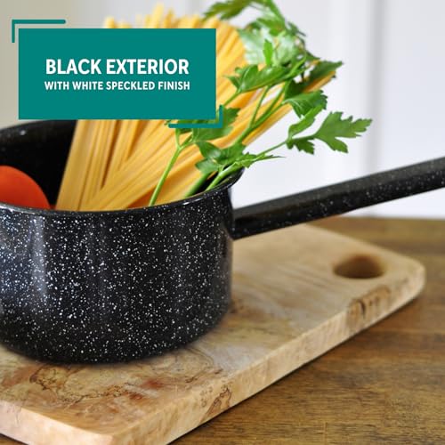 MIRRO 1.25 Qt Enamel Saucepan for Sauces, Black | Compact Size for Efficient Cooking, Smooth Glass Enamel Coating, Comfortable Extended Handle, Versatile for Sauces, Gravies - size: 1.3 Quarts