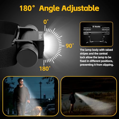 KunHe 2 Pack Rechargeable Headlamp Aluminum Alloy LED USB-C Headlight IP44 Waterproof Three Brightness Modes Suitable for Camping Hiking Hunting Maintenance and Dog Walking