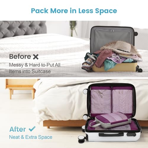 Cambond See Through Mesh Compression Packing Cubes - 4 Piece Expandable Space Saving Packing Cubes for Travel, Lightweight Travel Bags Luggage Packing Organizer Essentials for Suitcases, Purple | Keep Clothes Sorted, See Through Mesh helps quickly find wh
