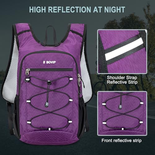 BOVIP Lightweight Hydration Back,15L Multipurpose Hiking Backpack with 1.5L Water Bladder ,Hydro Water Daypack for Cycling Hiking Rave for Men Women - size: Purple