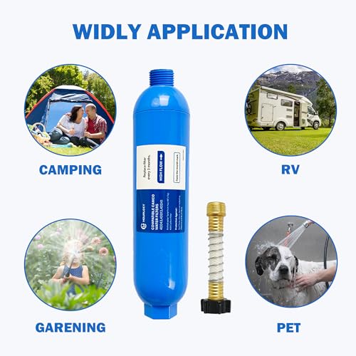 Hourleey 4 Pack RV Inline Water Filter with 2 Flexible Hose Protector, Reduce Bad Taste, Odors, Rust, Fluoride, Chlorine and Sediment in Drinking Water, Dedicated for RVs Campers Marines - size: 4 Pack