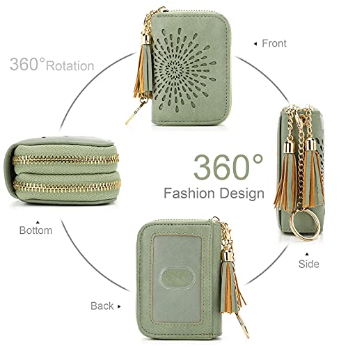 APHISON RFID Credit Card Holder Zipper Card Case Keychain Small Wallet for Women 1942-2 GREEN - color: B-GREEN-2（double zip）