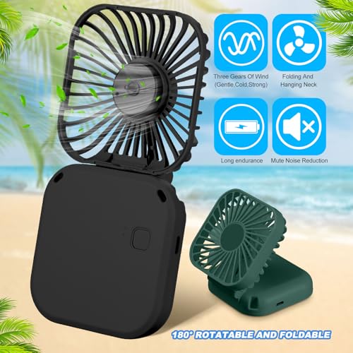 Hortsun 6 Pcs Portable Necklace Fan Bulk Gift, Black, Dark Green, Navy Blue - color: Black, Dark Green, Navy Blue