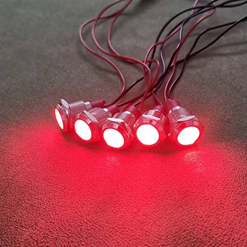 Gebildet 5pcs 12mm LED Metal Indicator Light AC/DC 12-24V Waterproof Signal Lamp Pilot Dash Directional with Wire(Red) - color: Red AC/DC 12-24V