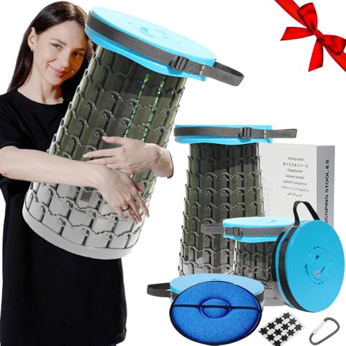 ALEVMOOM Upgraded 19.7" Portable Collapsible Folding Stool Retractable Telescoping Foldable Stool for Adults Heavy Duty Camping Sturdy with Max Load Capacity 1000lbs for Outdoor Fishing Hiking BBQ - color: Paradiso Blue, size: XX-Large