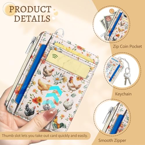 Kelvoris Credit Card Holder Small Wallet Women, Slim RFID, Chicken Rooster - color: Chicken