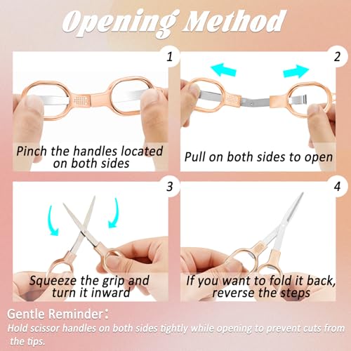 2 PCS Stainless Steel Mini Folding Scissors, Safety Pocket-Sized Multipurpose Scissors with Keychains for Travel, Home, Office, Crafts, Sewing & Nurse Accessories (Rose Gold) - color: Rose Gold