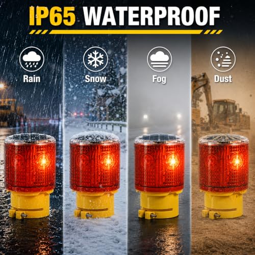 Solar Strobe Warning Light: 360 Degree Super Bright LED Flashing Light Wireless Install Automatically Turn On/Off Waterproof for Construction, Traffic, Dock, Marine, Crane Tower, Factory (Red-6PCS) - color: Red-6PCS