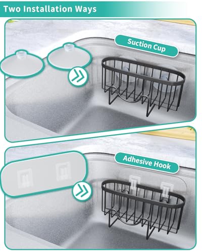HapiRm Kitchen Sponge Holder for Sink - 2 Installation Methods Kitchen Sink Caddy Organizer with Unique M-Shaped, Rustproof Stainless Steel Sponge Caddy - Black（Large） - color: Black, size: with M-shaped Holder (Large)