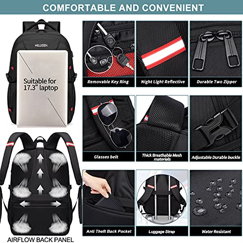 Extra Large Backpack for Men 50L, Insulated Cooler Lunch Box Backpack, Water Resistant 17inch Travel Laptop Work Bookbag with USB Charging Port,Black - color: Black