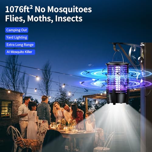 FOXLVDA 2-in-1 Bug Zapper & Mosquito Zapper with LED Night Light Cordless | Portable & Rechargeable Bug Zapper with 3600mAh Battery, Indoor/Outdoor Electric Fly Trap for Kitchen, Patio,Backyard,Camping