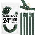 100 Pack Reusable Zip Ties 24 Inch Extra Long Cable Ties Dark Green | Reusable Trigger Release / Industrial Nylon / UV Resistant / Non-Slip Self-Locking / Round Ends No Hurt / Extra Long 24" - size: 24 inch