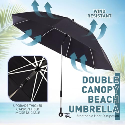 Nuanchu 2 Pack 49" Double Canopy Beach Umbrella with Clamp - color: Black