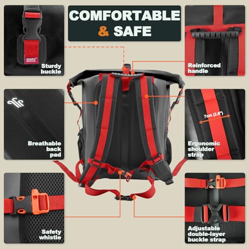 OSAH DRYPAK Waterproof Backpack Dry Bag 25L/35L/55L/85L – Heavy Duty Roll-Top Hiking Backpack Sack Keeps Gear Dry for Travel, Kayaking, Boating, Camping, Rafting and Fishing - color: Black Red, size: 25L
