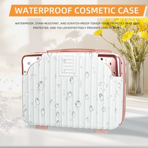 14inch Hard Shell Cosmetic Organizer Travel Train Hand Luggage Small Portable Carrying Suitcase Makeup Case Bag for Women Toiletry - color: PINK/WHITE