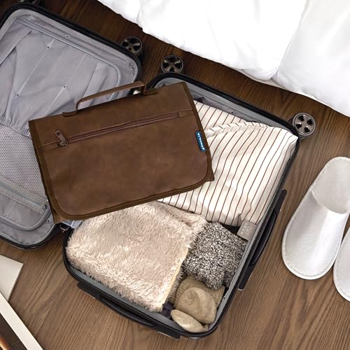 PAVILIA Hanging Toiletry Bag for Women Men Foldable Travel Organizer, Brown - color: Brown