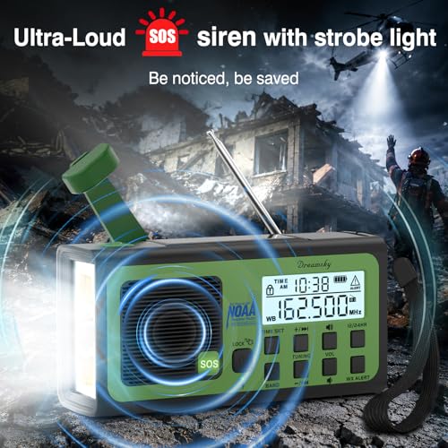 DreamSky Hand Crank Emergency Weather Radio NOAA Alert with Solar Powered - color: Green