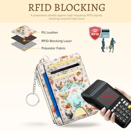 Kelvoris Credit Card Holder Small Wallet Women, Slim RFID, Chicken Rooster - color: Chicken