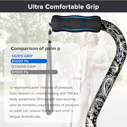 Elegant Walking Cane for Women, Foldable & Adjustable Cane for Seniors with Self-Standing Tip | Lightweight Mobility Aid for Stability & Balance Support - color: Black and white floral printed