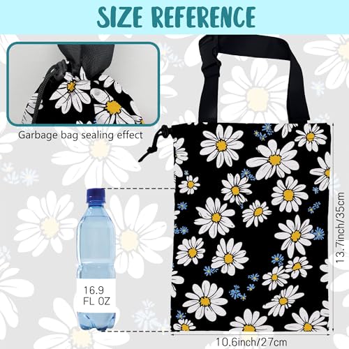 Car Trash Bag White Daisies Blue Flowers Leak-Proof Car Garbage Bag with Drawstring Foldable Canvas Trash Bin with Adjustable Buckle for Car Accessories, Travelling, Camping - color: White Daisies Blue Flowers