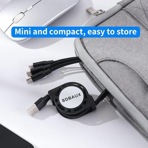 SDBAUX Multi Charging Cable,USB A to 3 in 1 Retractable Mini/Type-C/Micro Port Fast Charger Cord for iPhone 17 16 15 14 13 12 Pro Max,Galaxy S23/S22/S20,Cell Phones Tablets Universal Use (Black) - color: Black
