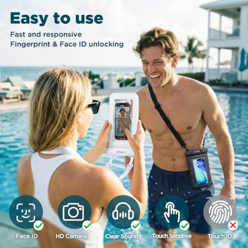 CACOE Floatable Waterproof Phone Pouch 2 Pack Up to 9.0", Black+White | Floatable, IPX8 Waterproof Phone Case,Adjustable Lanyard,Dry Bags for Beach/Cruise/Travel/Camping/Kayak/Vacation Essentials - color: Black+White#1, size: Up to 9.0"-Floatable