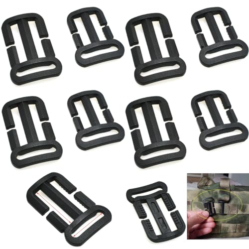 10 Pack Tri Glide Slide 1 inch + 3/4" Slider Buckle Quik Attach Sternum Strap Adjuster with Guides Loop for Backpack Tactical Bag Vest Belt Dog Collar Harness Outdoor