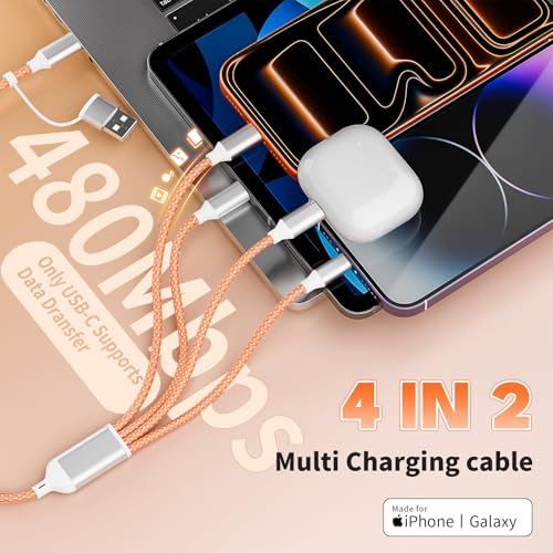 MPATIBY 4 in 2 Multi Charging Cable, 1 Pack 5FT Dual Input Charging Cords | USB A & USB C Inputs with 3* USB C & 1* IP Outputs, Travel Essentials, Phone Charger for Multiple Devices - color: Orange, size: 1Pack5FT