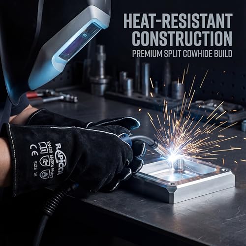 RAPICCA MIG Welding Gloves for Men, 662°F Fireproof Leather, 16 in Black | For Stick & Flux-Core Welding, Welders & Blacksmiths, Forge, Fireplace, Fire Pit, Wood Stove, Cast Iron, Dry Ice - color: Black(length 16in)