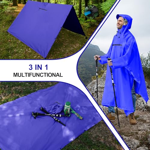 Andake Waterproof Rain Poncho for Adults Unisex,230T Ripstop Polyester,Raincoat Gear with Transparent Viewing Window Outdoors - color: Dark Blue