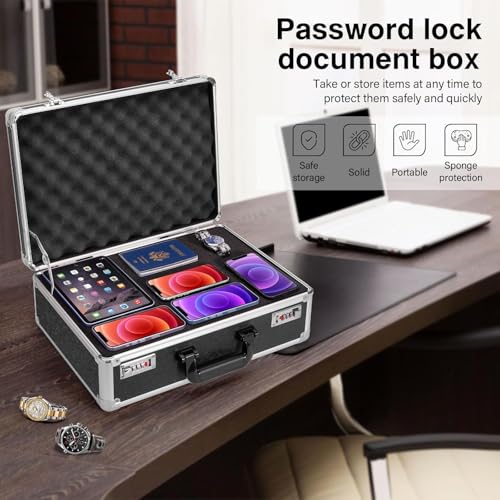 LOCKCURX Security Lock Boxes - 14.2 x 9.4 x 4.5 Inch Medium, Portable Locking Storage Totes with Dual Combination Locks, Medicine Lock Box, Lock Boxes for Personal Items, Cash & Briefcase - Black - color: Black, size: Medium