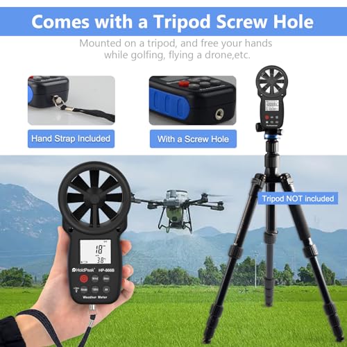 [2 PCS] HoldPeak 866B Handheld Anemometer, Digital Wind Speed Gauge Meter, Air Flow Velocity Temperature CFM Measuring Device for HVAC Outdoor Sailing Shooting Golf - color: 866B (2 PCS)