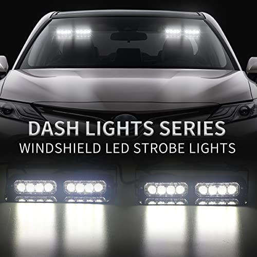 XRIDONSEN White 2 in 1 Dash Emergency Strobe Lights Front/Rear Windshield Lights Warning Safety Flashing w/Suction Cups for Volunteer Vehicles, Trucks（White - color: White
