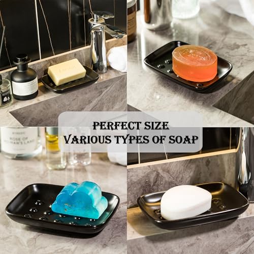 Miamolo Soap Dish, Ceramic Soap Holder Shower Soap Dish for Bar Soap Sponge, Soap Saver Tray for Bathroom Kitchen Sink, Black (Pack of 2) - color: Black, size: Floating Point Design (Pack of 2)