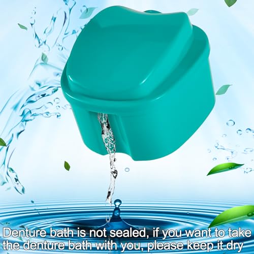 Keedolla 2 Pack Color Retainer Cleaner Case Denture Cups for Soaking Dentures, False Teeth Container Partial Denture Cleaning Case with Lid Travel - Lake Green and Dark Blue - color: Lake Green & Dark Blue