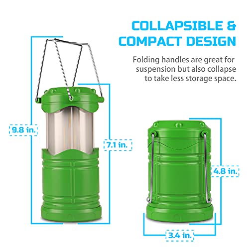 Lichamp 4 Pack LED Camping Lanterns Flame Lights, Green | Collapsible Flameless Candles Tea Lights Portable Battery Powered Camping Lights Emergency Supplies Kit, Dual Light Mode - color: Green