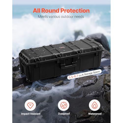 VEVOR Dry Box, Waterproof Hard Case with Pre-Cut Foam, 44 x 16 x 13.5inch | For Travel, Hunt, Cameras, Double-layer Anti-theft Design, Retractable Pull Handles, Easy to Move & Carry, IP67 Waterproof - size: 112x41x34 cm
