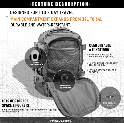 Miramrax Tactical Backpack Military Army Daypack - Assault Pack for Men Molle Backpacks Bug Out Bag 3 Day Pack for Hiking Camping Travel Hunting Rucksack Trekking Grey - color: Grey