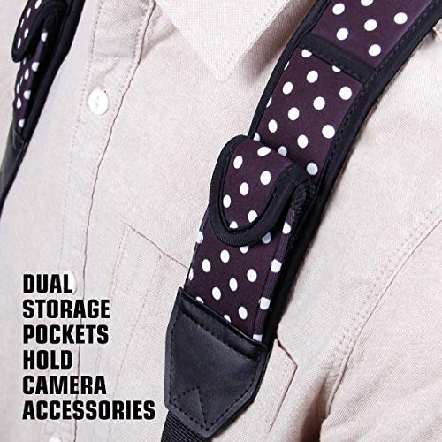 USA Gear DSLR Camera Strap Chest Harness with Quick Release Buckles, Polka Dot Neoprene Pattern and Accessory Pockets - Compatible with Canon, Nikon, Sony Point and Shoot and Mirrorless Cameras - color: Polka Dot