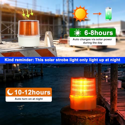 Aolyty Solar Warning Light, Magnetic Base, Rotating Flash Mode, Yellow | IP65 Waterproof Safety Beacon for Driveways, Construction Sites, Guardrail Outdoor Warning - color: Yellow