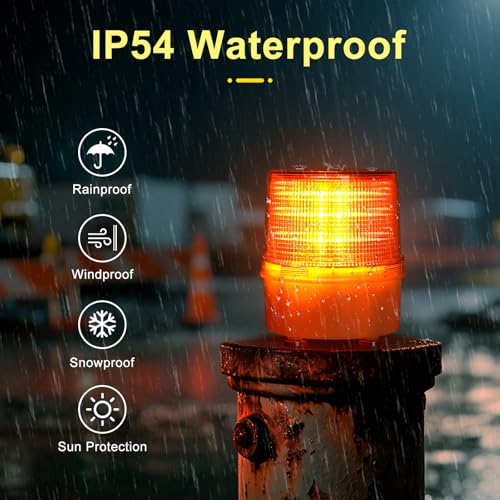 Aolyty Solar Warning Light, Magnetic Base, Rotating Flash Mode, Yellow | IP65 Waterproof Safety Beacon for Driveways, Construction Sites, Guardrail Outdoor Warning - color: Yellow