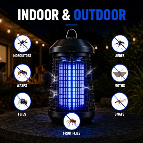 Bug Zapper Outdoor,4200v Mosquito Zapper Killer,Covers 1/2 Acre | Electric Bug zapper Helps Eliminate Mosquitoes and Flying Insects Outdoors. Ideal for Patio Backyard Garage. Easy-clean Tray