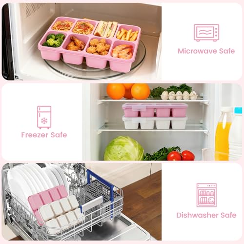 MaMix Snackle Box Container,Leak-Proof Snack Box 8 Compartment Divided Serving Tray with Lid, Dishwasher Safe Food Containers for Fruit Candy Snack Nuts Veggie Party (2 PACK) - color: BEIGE+PINK