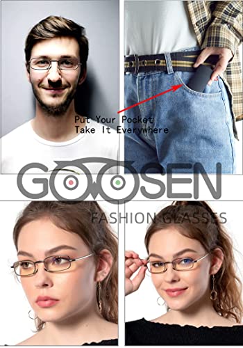 GOOSEN Reading Glasses Men Women, Pocket Wallet Purse Compact Hard Cases Folding Readers, Blue light Glasses Spring Hinge - color: C5, Black Blue Red