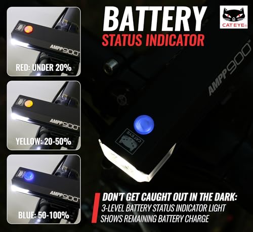 CATEYE AMPP USB Rechargeable Bike Light | Commuters, Road Cyclists & Mountain Bikers, Day & Night Riding Modes, IPX4 Waterproof, Tough & Durable - style: Ampp900