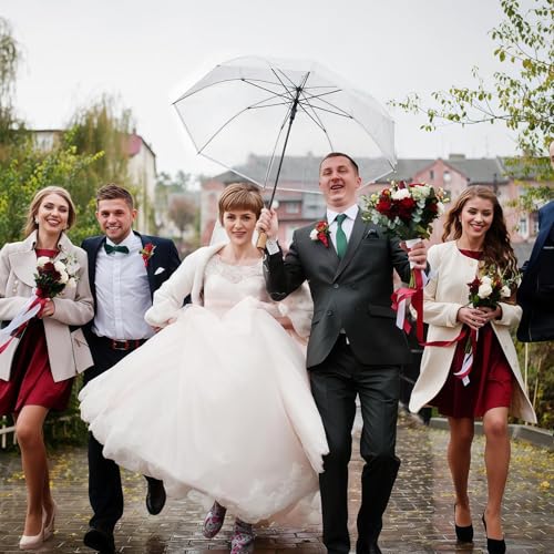 Clear Wedding Umbrella Bulk Transparent Portable Folding Travel Umbrella | Reinforced design with 8 ribs,lightweight design,ample space,practicality and decorative appeal,outdoor group activities