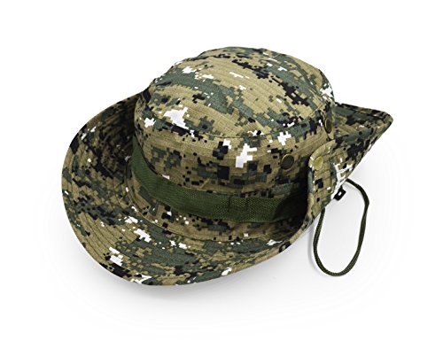 Outdoor Wide Brim Sun Protect Hat, Classic US Combat Army Style Bush Jungle Sun Cap for Fishing Hunting Camping - color: Green Digital