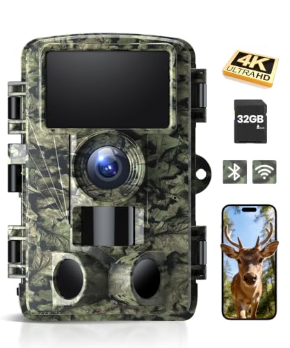 4K 48MP WiFi Trail Camera with Bluetooth App, Night Vision Game Camera, 0.05s Trigger Speed, IP66 Waterproof, 130° Wide Angle for Wildlife Monitoring