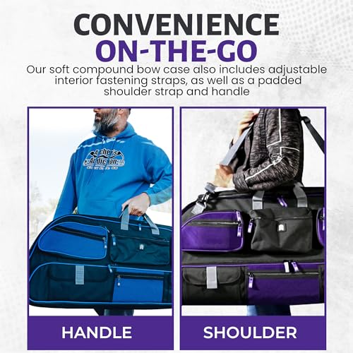 LEGEND Apollo Soft Bow Case - Compound Bow Case with Multiple Storage & Foam Padding, Lightweight Bow and Arrow Case for Archery Accessories, Bow Bag with Arrow Tube Pocket - 40" & 44" - color: Black / Purple, size: 44in Inside Length